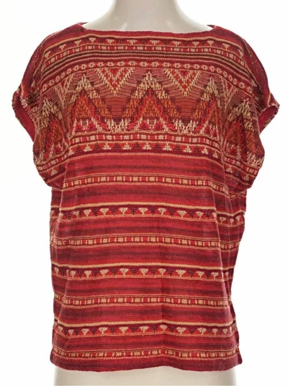 Lauren Ralph Lauren Red Gold Southwestern Geometric 100% Linen Knit Top Medium